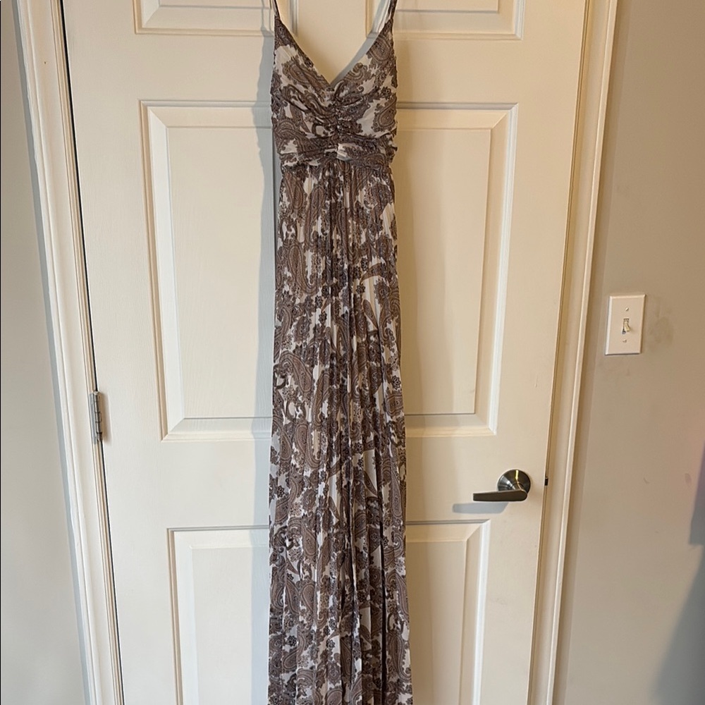 Elegant Brown Patterned Maxi Dress
